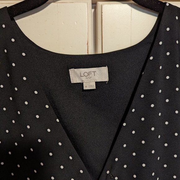 LOFT Black and White Polka-dot Wrap Dress 10 EUC - Picture 4 of 10